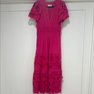 Anthropologie Pink Flutter Sleeve Midi Sundress